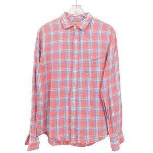 Faherty Brand Linen Laguna Shirt Mens Medium Coral Seas Plaid Button Down Pink